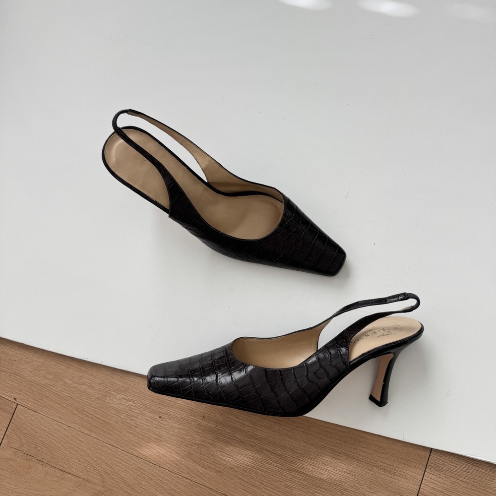 Y2K Croc Embossed Leather Slingback Square Toe Heels 10M Karen Scott